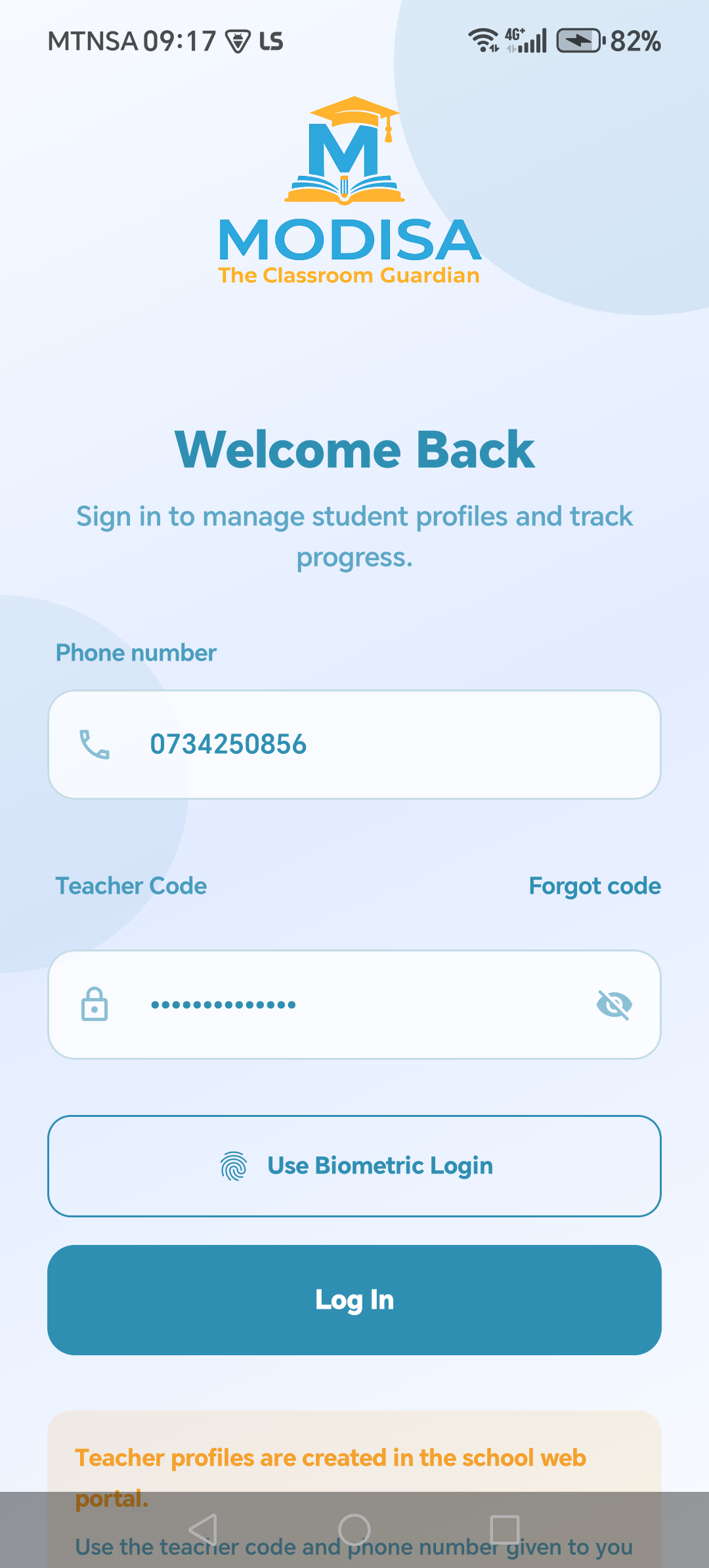 Live app sign-in screenshot