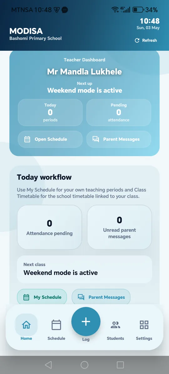 Current MODISA teacher dashboard