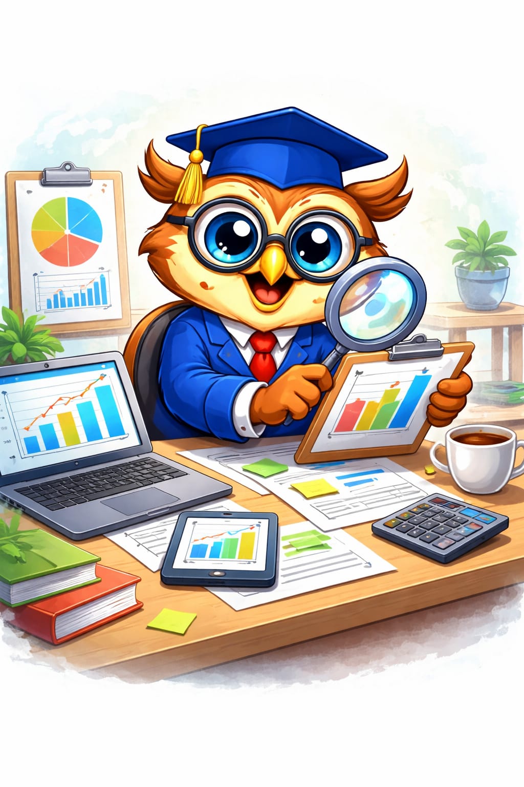 MOSI school guide at a desk reviewing school data