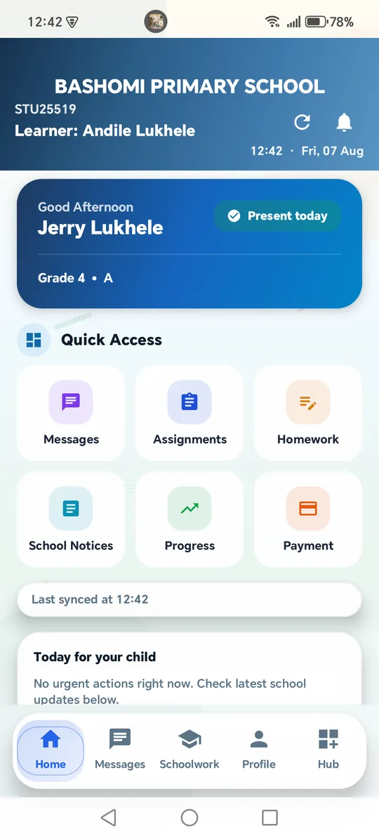 Current SIZA parent dashboard
