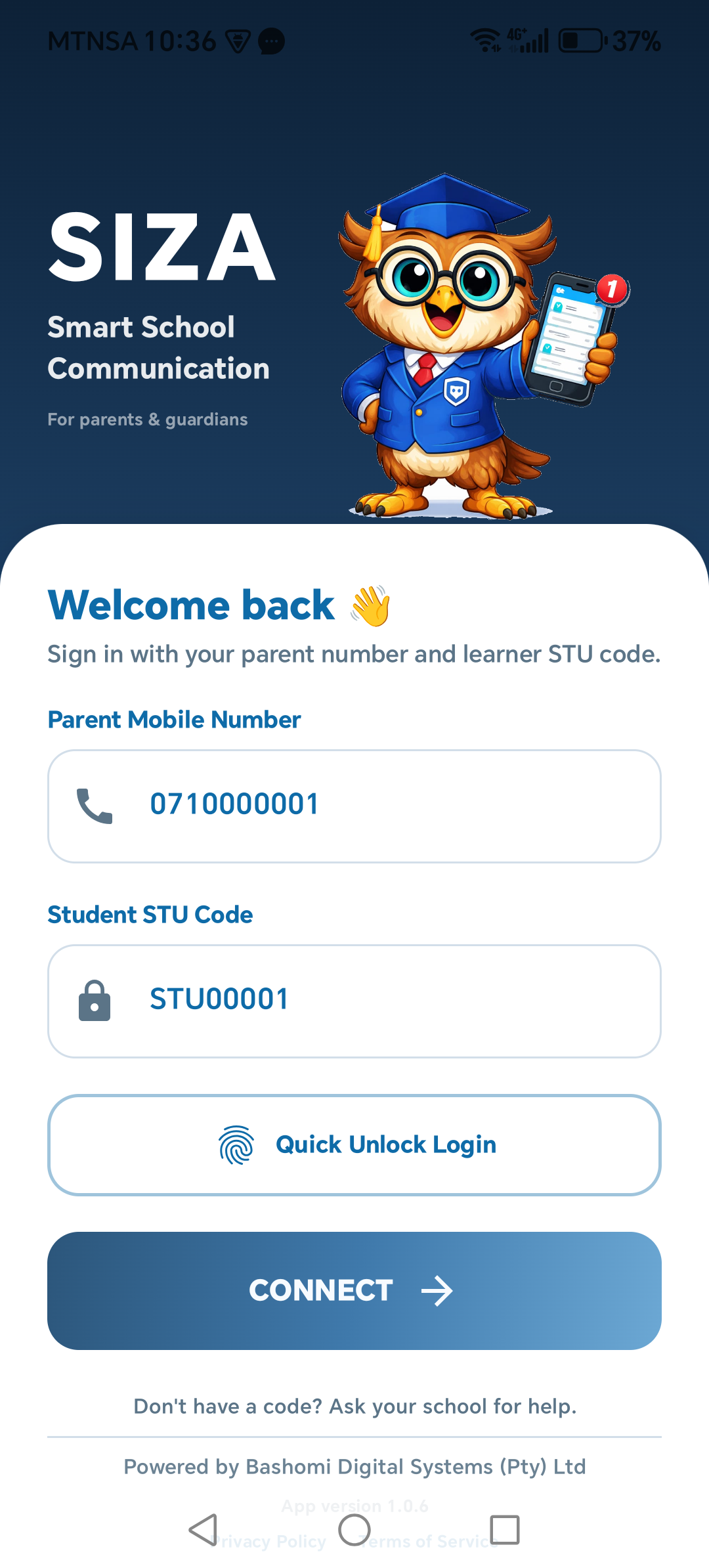 SIZA parent sign-in
